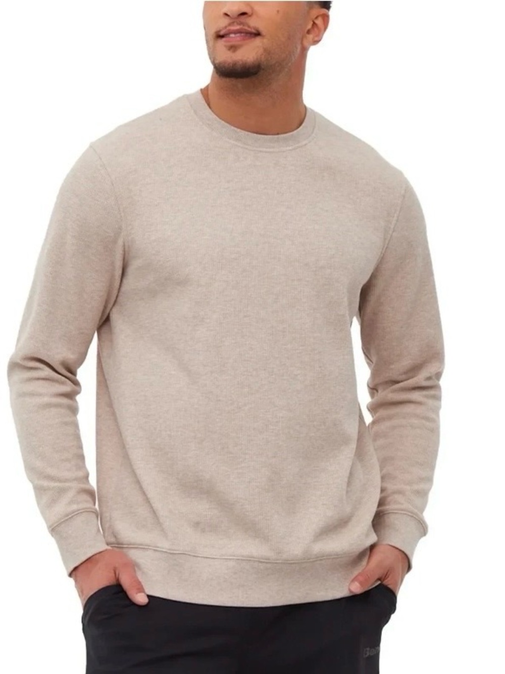 BENCH Men's Thermal Fleece Crewneck Sweatshirt, Tan, Size L